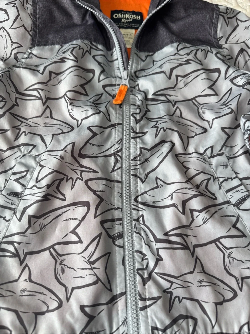OshKosh B'gosh Gray Shark Hooded Jacket with Orange Lining